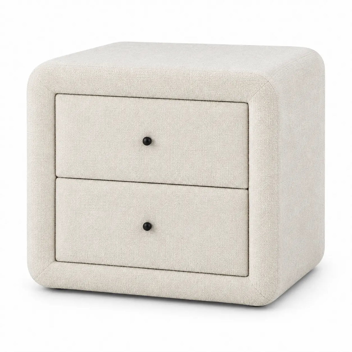 Table de chevet RIVOLI Pierre Cardin en tissu crème, vue de trois quarts