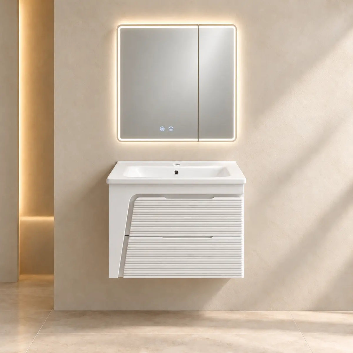Pack ALIZE — meuble, vasque et miroir rectangulaire LED antibuée inclus
