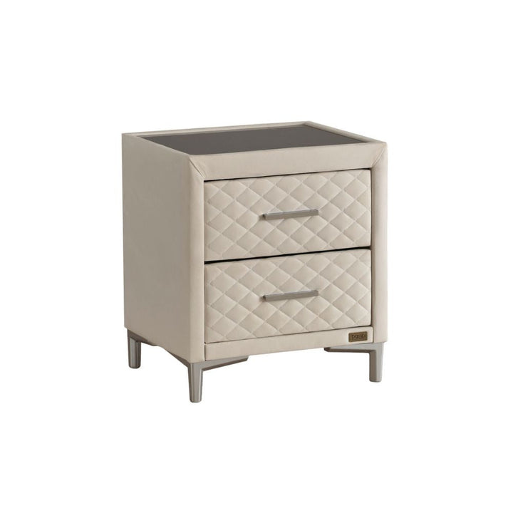 Table de chevet 2 tiroirs avec surface en verre - THERMOCONTROL WHITE Bambi