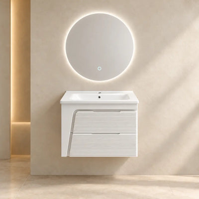 Meuble vasque suspendu ALIZÉ blanc, deux tiroirs et miroir