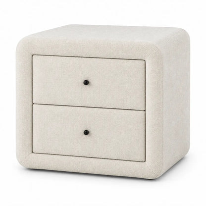 Table de chevet RIVOLI Pierre Cardin en tissu crème, vue de trois quarts