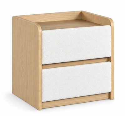 Table de chevet TORINO – fond blanc – bois clair et deux tiroirs blancs