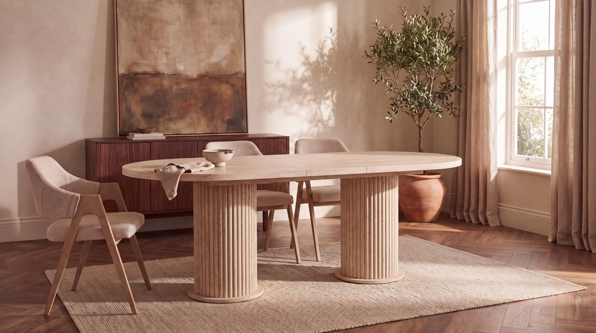 LONDON finition travertin — table à manger extensible