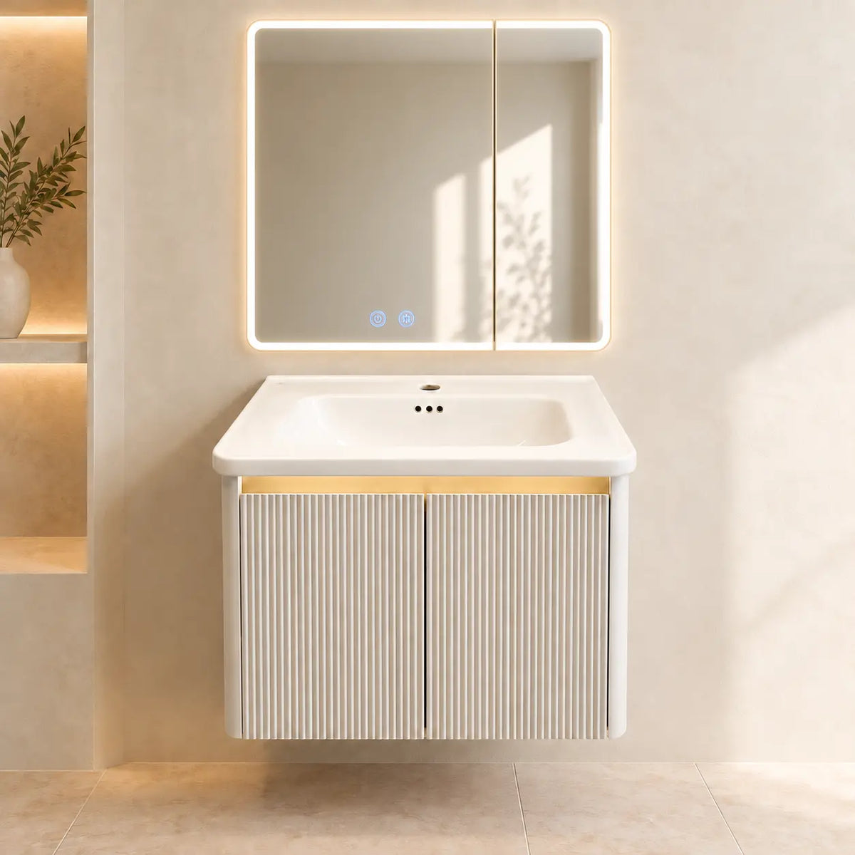Pack AUREA — meuble, vasque et miroir rectangulaire LED antibuée inclus