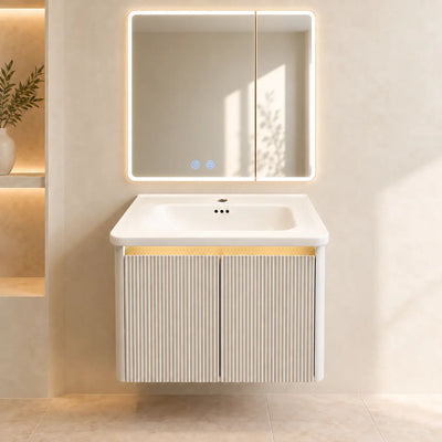 Pack AUREA — meuble, vasque et miroir rectangulaire LED antibuée inclus