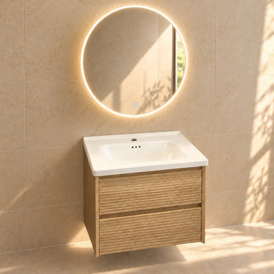 Pack RIVAGE — meuble, vasque et miroir rond LED antibuée inclus