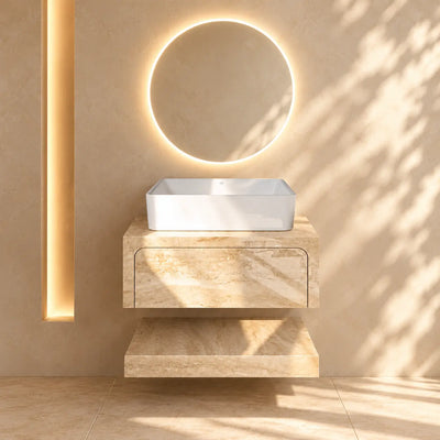 Pack SIENNA — meuble, vasque et miroir rond LED antibuée inclus